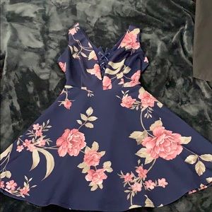Charlotte Russe: blue floral low cut skater dress